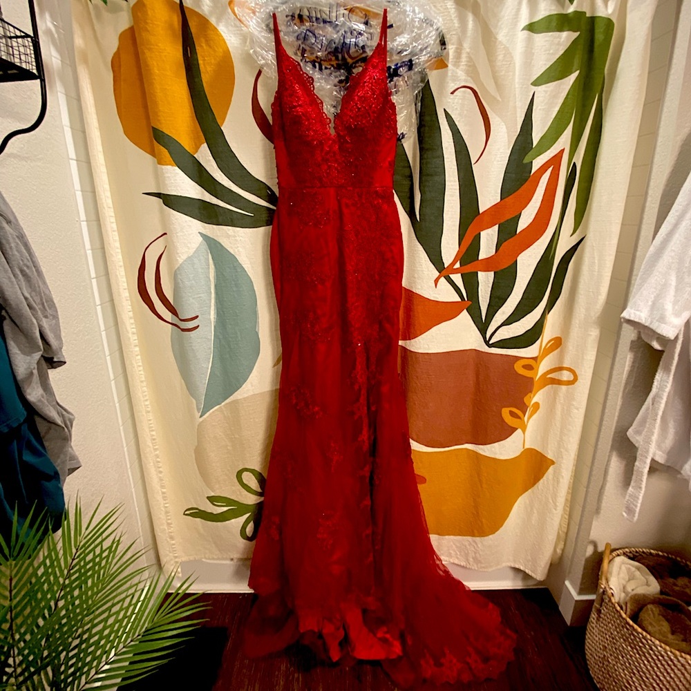 Beautiful Embroidered Red Prom Dress